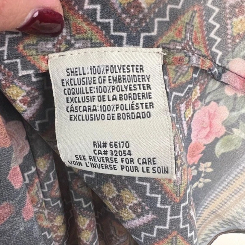 Anthropologie Burgundy Floral Mixed-Print Short-Sleeve Blouse - Picture 6 of 7